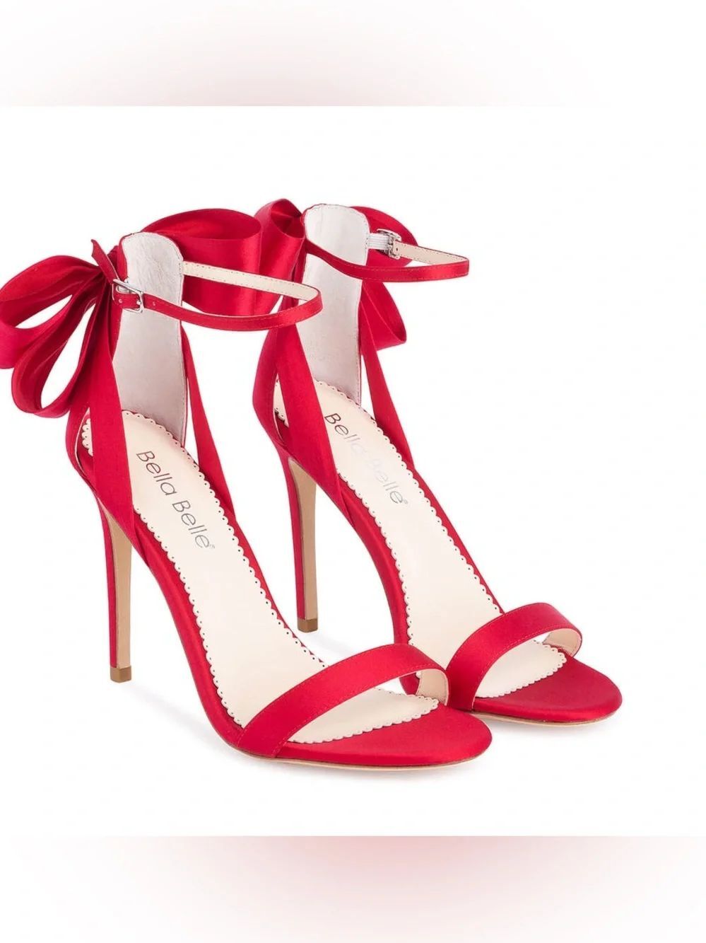 NWOB Bella Belle Maeve Red 4-Inch Ankle Strap Red Heels with Bow